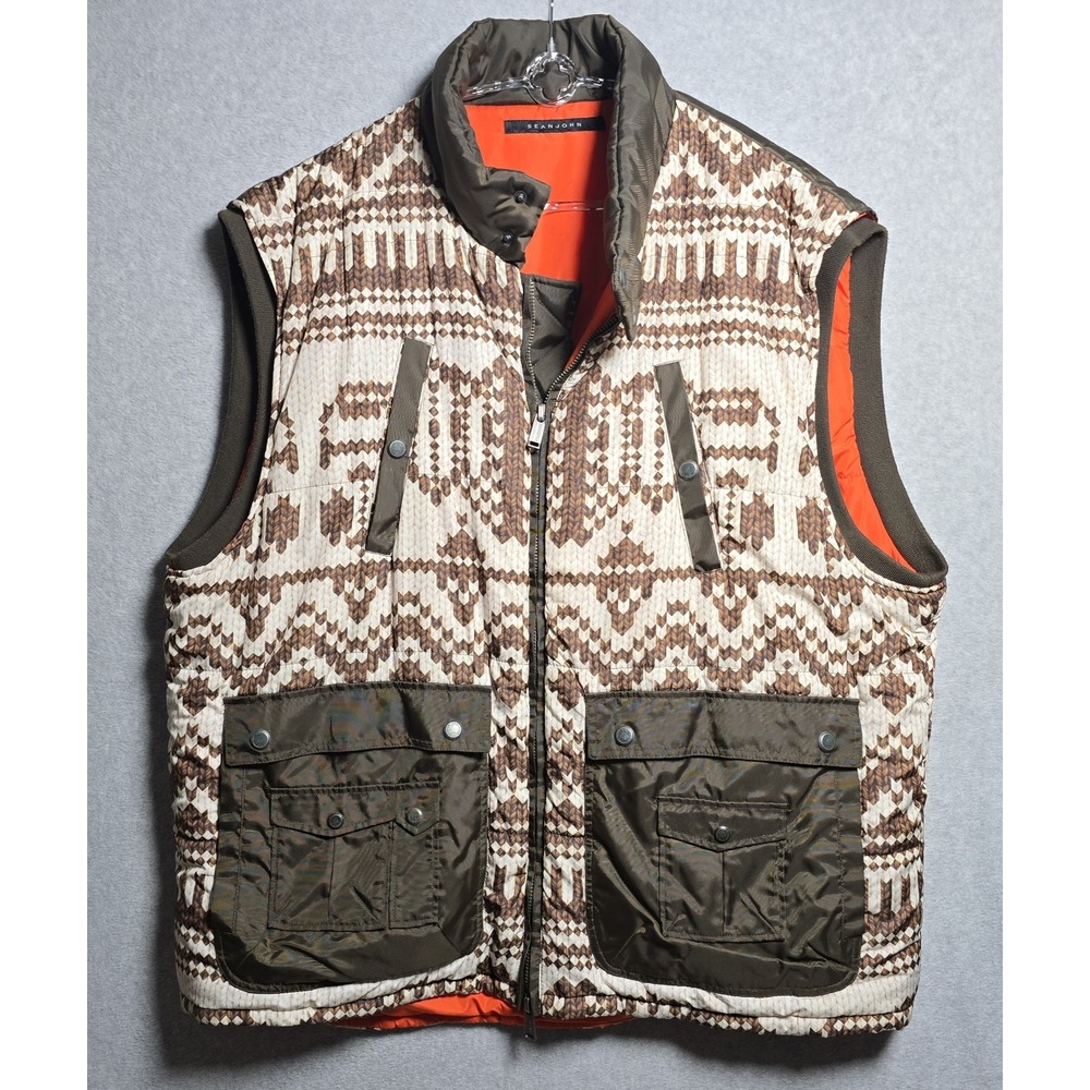 Sean John Men's Size 4XB Aztec Southwest Print Y2K City Puffer Full Zip Vest